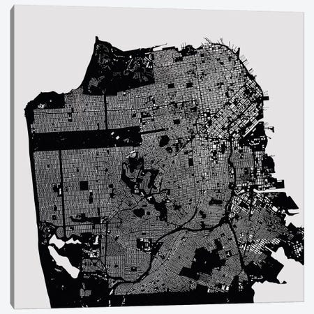San Francisco Urban Map (Black) Canvas Print #ESV304} by Urbanmap Canvas Print