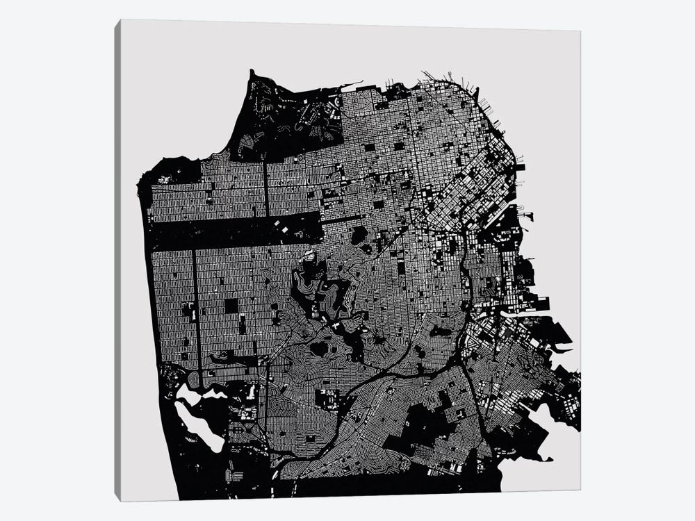 San Francisco Urban Map (Black) by Urbanmap 1-piece Canvas Art Print