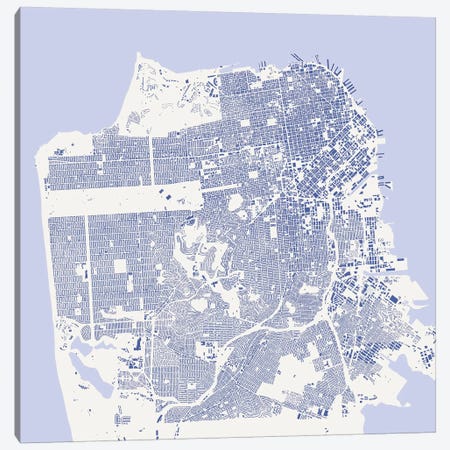 San Francisco Urban Map (Blue) Canvas Print #ESV305} by Urbanmap Canvas Art Print