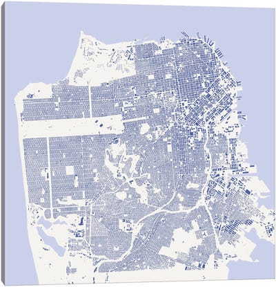 San Francisco Urban Map (Blue) Canvas Art Print - San Francisco Maps