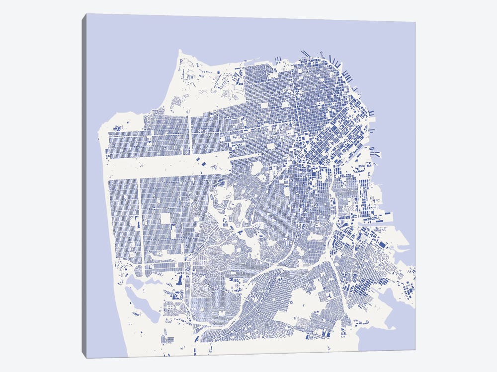 San Francisco Urban Map (Blue) by Urbanmap 1-piece Canvas Artwork