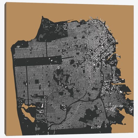 San Francisco Urban Map (Gold) Canvas Print #ESV306} by Urbanmap Canvas Print