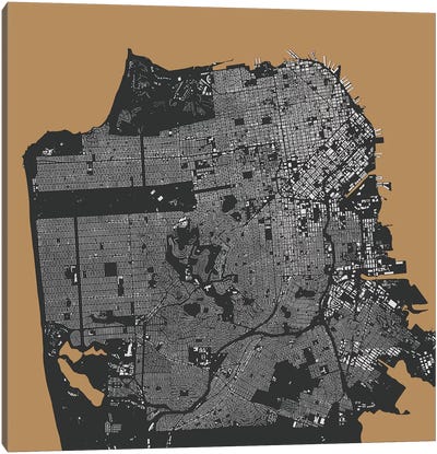 San Francisco Urban Map (Gold) Canvas Art Print - San Francisco Maps
