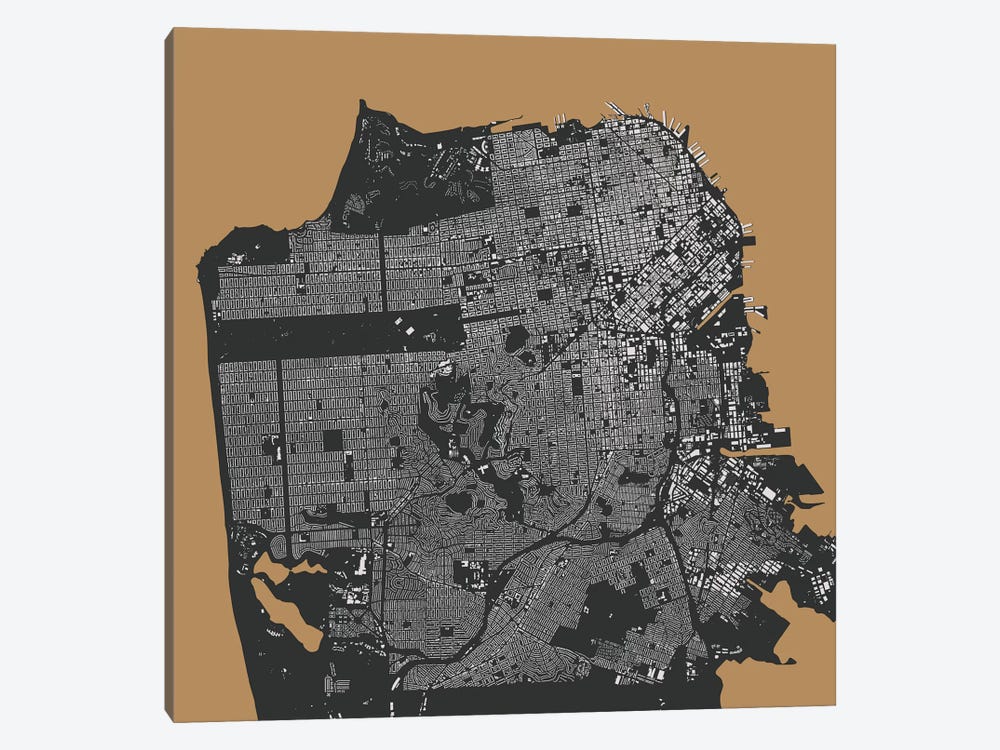 San Francisco Urban Map (Gold) by Urbanmap 1-piece Art Print