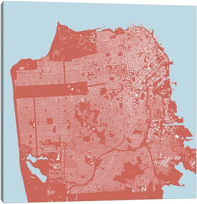 San Francisco Urban Map (Pink) Canvas Art Print - Urban Maps