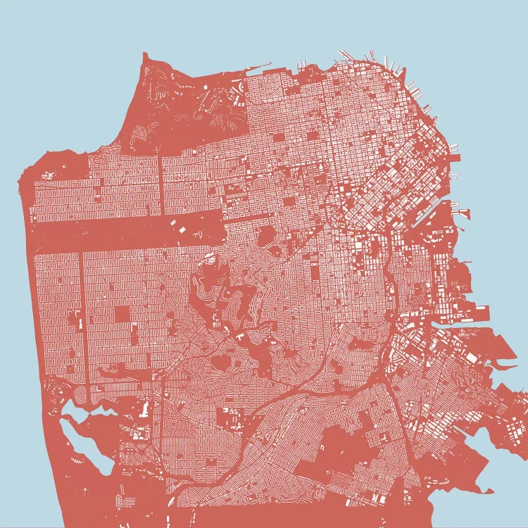 San Francisco Urban Map (Pink) by Urbanmap wall art