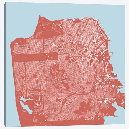 San Francisco Urban Map (Pink) Canvas Print #ESV308} by Urbanmap Canvas Art