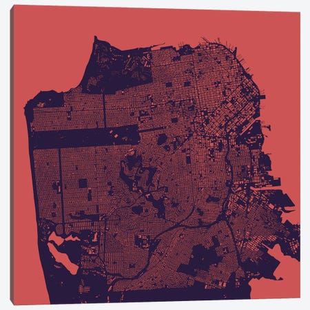 San Francisco Urban Map (Purple Night) Canvas Print #ESV309} by Urbanmap Canvas Art
