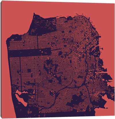 San Francisco Urban Map (Purple Night) Canvas Art Print - Urbanmap