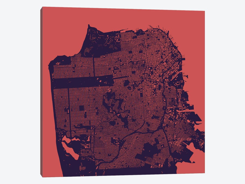 San Francisco Urban Map (Purple Night) by Urbanmap 1-piece Canvas Wall Art