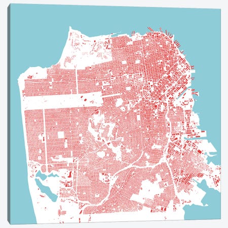San Francisco Urban Map (Red) Canvas Print #ESV310} by Urbanmap Art Print