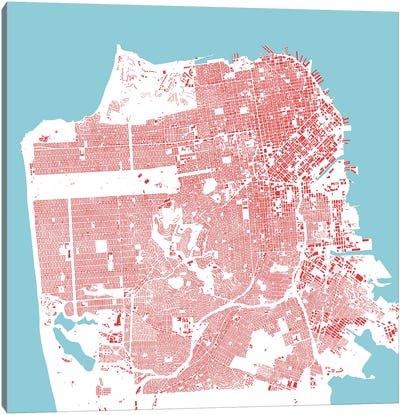 San Francisco Urban Map (Red) Canvas Art Print - San Francisco Maps