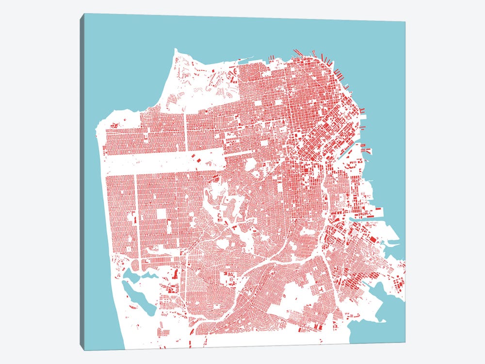 San Francisco Urban Map (Red) by Urbanmap 1-piece Canvas Art