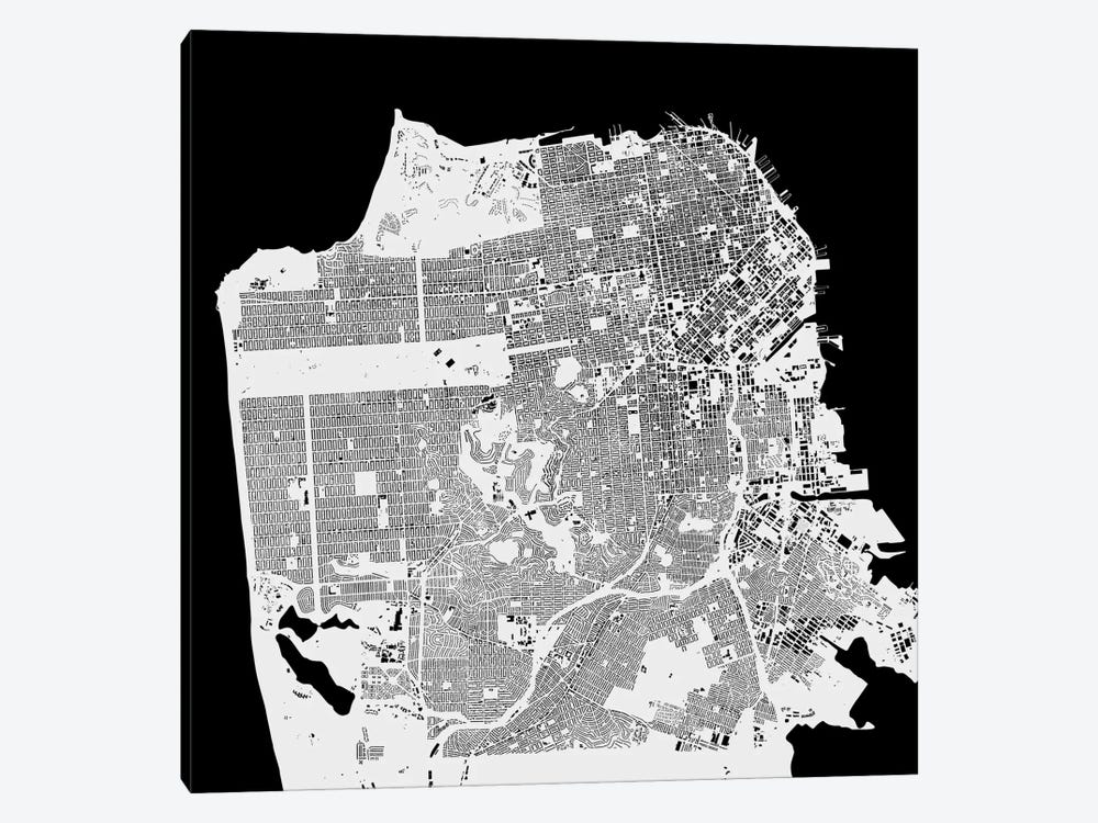 San Francisco Urban Map (White) by Urbanmap 1-piece Canvas Print