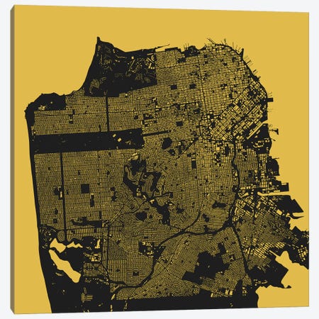 San Francisco Urban Map (Yellow) Canvas Print #ESV312} by Urbanmap Canvas Art Print