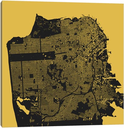 San Francisco Urban Map (Yellow) Canvas Art Print - San Francisco Maps