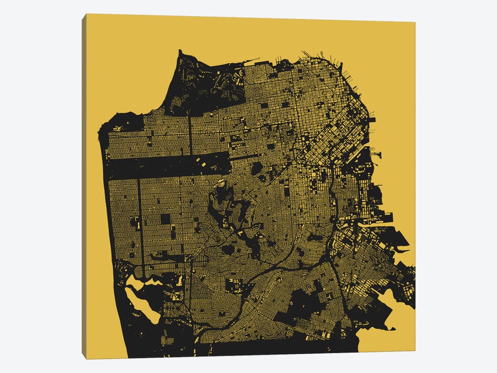 San Francisco Urban Map (Yellow) by Urbanmap 1-piece Canvas Art