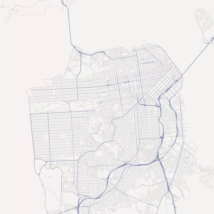 San Francisco Urban Roadway Map (Blue)