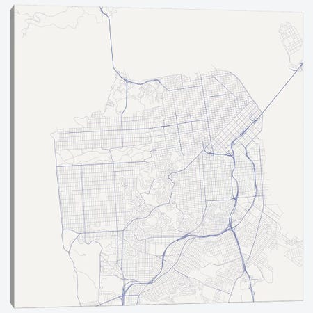 San Francisco Urban Roadway Map (Blue) Canvas Print #ESV314} by Urbanmap Canvas Wall Art