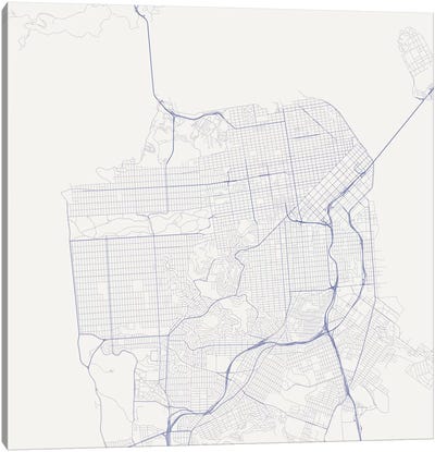 San Francisco Urban Roadway Map (Blue) Canvas Art Print - San Francisco Maps