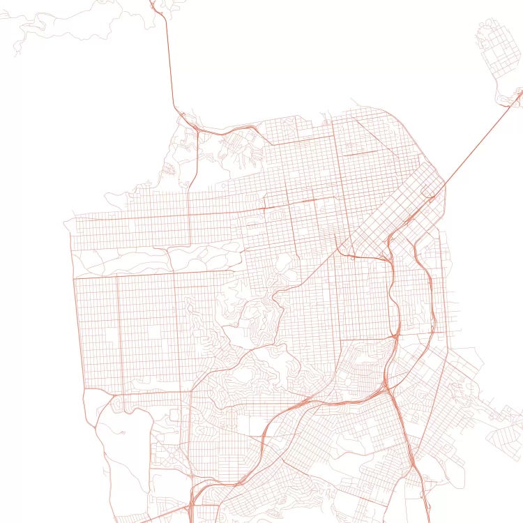 San Francisco Urban Roadway Map (Red)