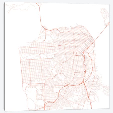 San Francisco Urban Roadway Map (Red) Canvas Print #ESV319} by Urbanmap Art Print