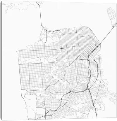 San Francisco Urban Roadway Map (White) Canvas Art Print - San Francisco Art