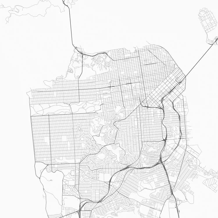 San Francisco Urban Roadway Map (White) by Urbanmap wall art