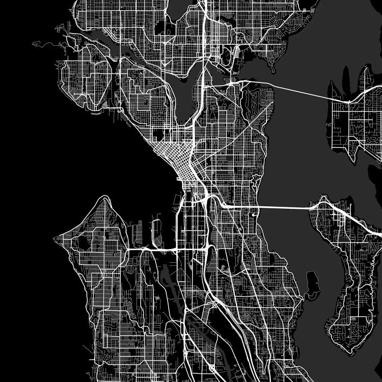 Seattle Urban Roadway Map (Black) by Urbanmap wall art