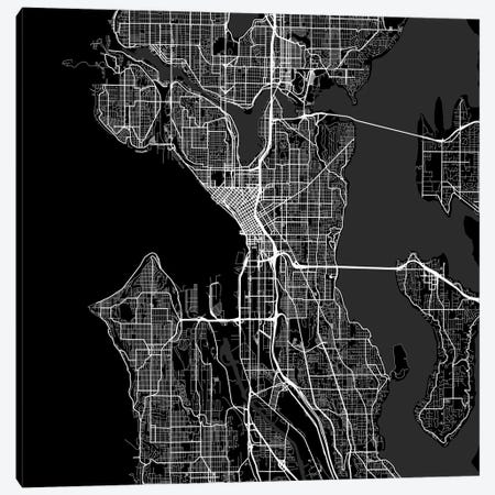 Seattle Urban Roadway Map (Black) Canvas Print #ESV322} by Urbanmap Canvas Wall Art