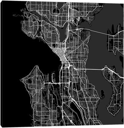 Seattle Urban Roadway Map (Black) Canvas Art Print - Seattle Art