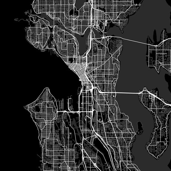 Seattle Maps: Seattle Urban Roadway Map (Black) by Urbanmap