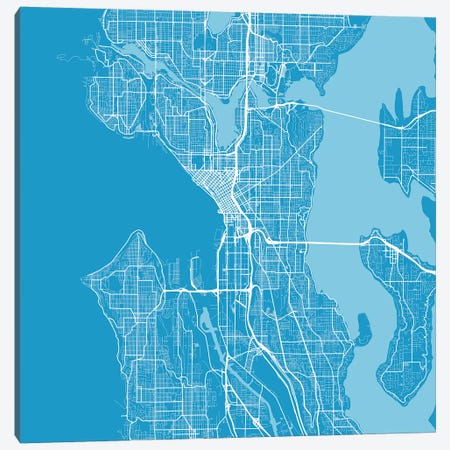 Seattle Urban Roadway Map (Blue) Canvas Print #ESV323} by Urbanmap Canvas Art