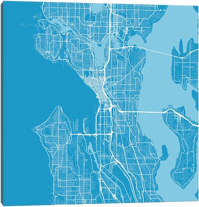 Seattle Urban Roadway Map (Blue) Canvas Art Print - Minimalist Maps