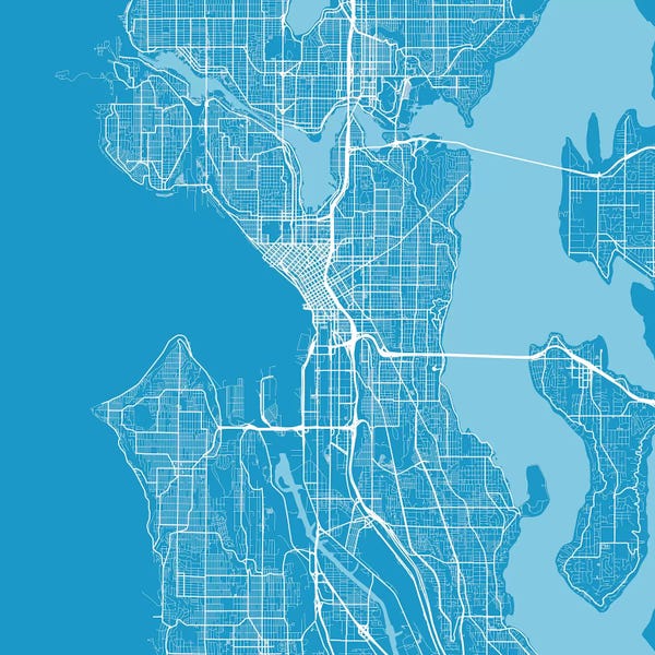 Seattle Maps: Seattle Urban Roadway Map (Blue) by Urbanmap