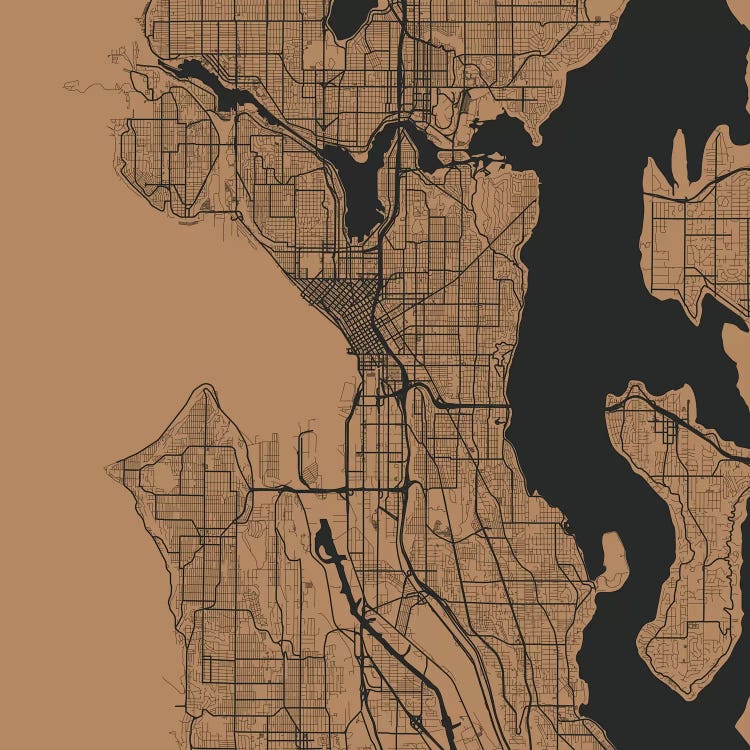 Seattle Urban Roadway Map (Gold) by Urbanmap wall art