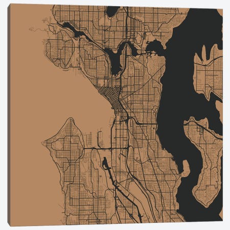 Seattle Urban Roadway Map (Gold) Canvas Print #ESV324} by Urbanmap Canvas Print