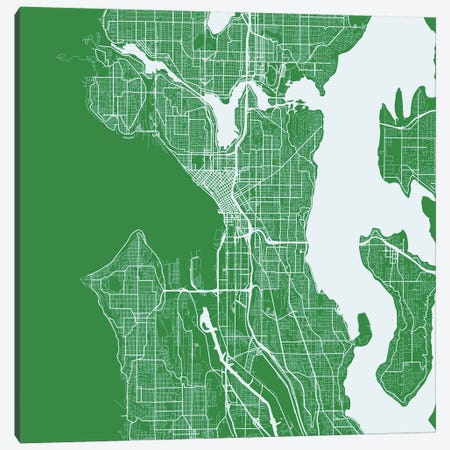 Seattle Urban Roadway Map (Green) Canvas Print #ESV325} by Urbanmap Art Print