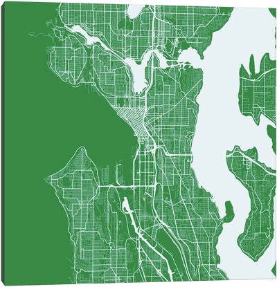 Seattle Urban Roadway Map (Green) Canvas Art Print - Seattle Maps