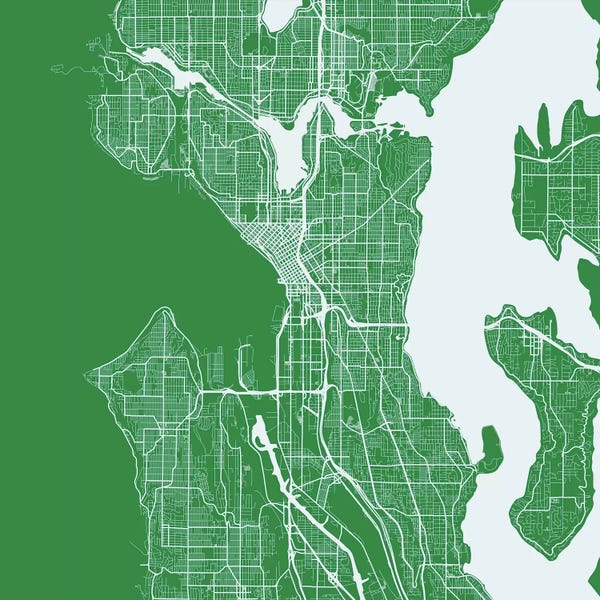 Seattle Maps: Seattle Urban Roadway Map (Green) by Urbanmap