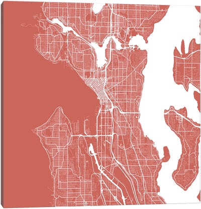 Seattle Urban Roadway Map (Pink) Canvas Art Print - Urban Maps