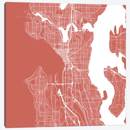 Seattle Urban Roadway Map (Pink) Canvas Print #ESV326} by Urbanmap Art Print