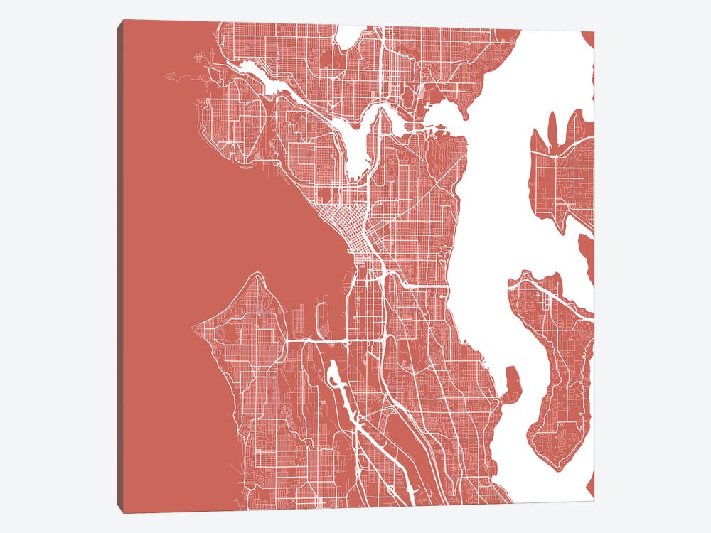 Seattle Urban Roadway Map (Pink) by Urbanmap 1-piece Canvas Art Print