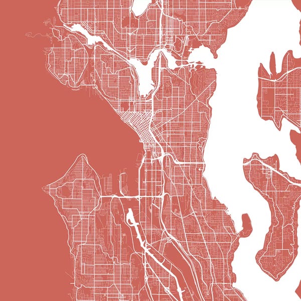 Urbanmap: Seattle Urban Roadway Map (Pink) by Urbanmap