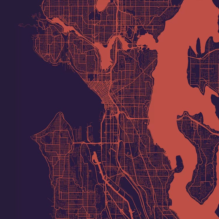 Seattle Urban Roadway Map (Purple Night) by Urbanmap wall art