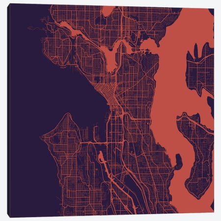 Seattle Urban Roadway Map (Purple Night) Canvas Print #ESV327} by Urbanmap Canvas Art Print