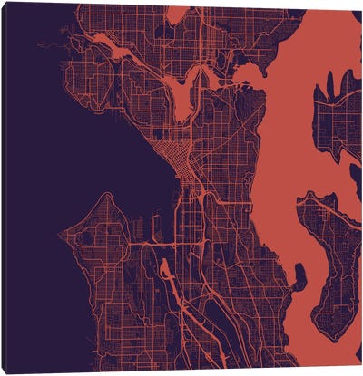 Seattle Urban Roadway Map (Purple Night) Canvas Art Print - Seattle Maps
