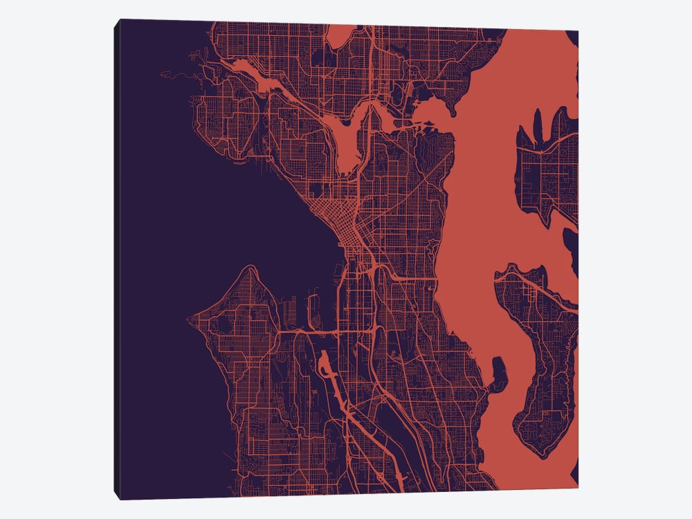 Seattle Urban Roadway Map (Purple Night) by Urbanmap 1-piece Canvas Art
