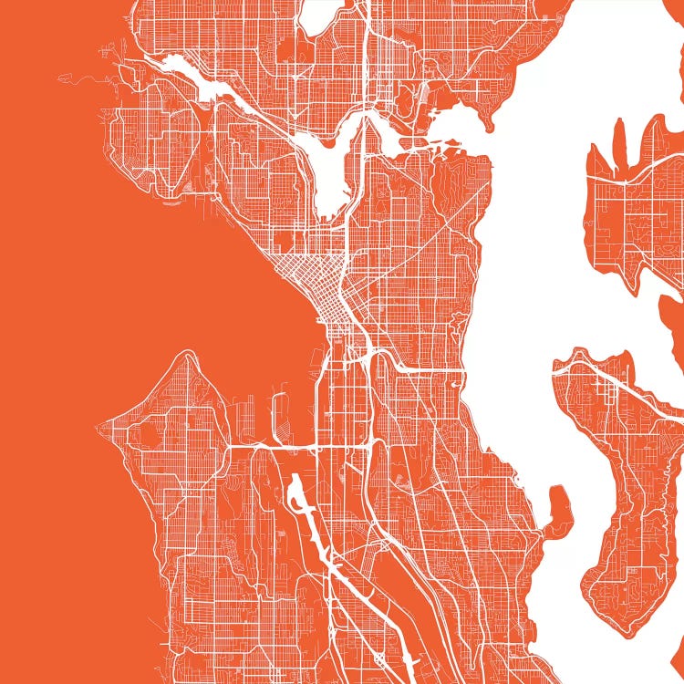 Seattle Urban Roadway Map (Red) by Urbanmap wall art