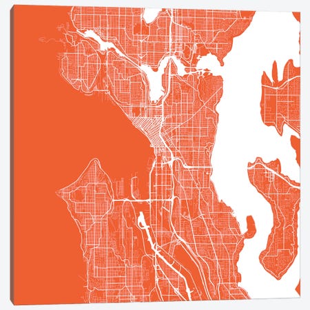 Seattle Urban Roadway Map (Red) Canvas Print #ESV328} by Urbanmap Canvas Artwork